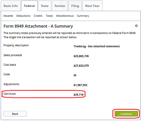 Entering Form 8949 Totals Into TaxACT® – TradeLog Software